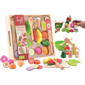 Jouéco Salade Set - Speelgoedeten en Drinken in Houten Tray