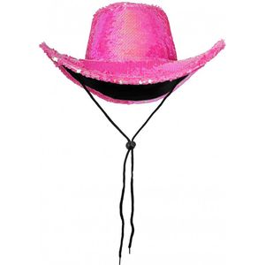 KIMU Cowboyhoed Roze Pailletten - Iridescent Pride Gekleurd Cowboy Hoed Sequin - Toppers Feest Foute Party Dames Heren Festival