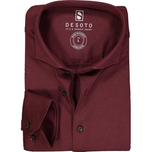 DESOTO slim fit overhemd - stretch pique tricot haifisch kraag - bordeaux rood melange - Strijkvrij - Boordmaat: 37/38