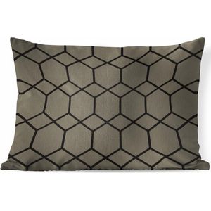 Sierkussens - Kussen - Luxe patroon van zwarte ruiten en zeshoeken tegen een bruine achtergrond - 50x30 cm - Kussen van katoen