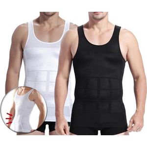 Corrigerend Hemd Mannen - Body Buik Shapewear Shirt - Figuurcorrigerend Correctie Ondershirt - Slim Waist Shaper - Mouwloos Onderhemd - Wit Medium
