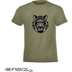 Be Friends T-Shirt - Tijger - Kinderen - Kaki - Maat 2 jaar