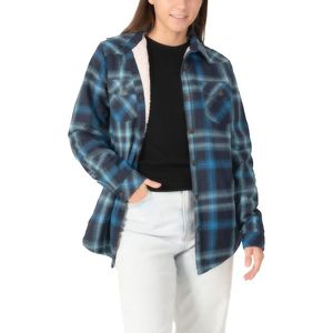 Dames Flanellen Fleece Gevoerde Jas met Knopen en Plaid