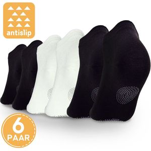 VOLQU® Antislip Sokken - SENA Series - 6 Paar - Maat 39-42 - Zwart - Premium Katoen - Unisex Sportsokken - Sneakersokken Heren & Dames - 4 Zwart - 2 Wit
