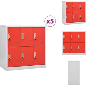 vidaXL Lockerkast - Opbergkast - 90 x 45 x 92.5 cm - 6 lockers - lichtgrijs/rood - staal - Kast