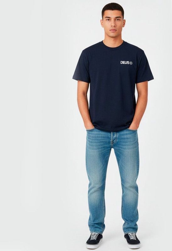 Deus Ex Machinavoor mannen. DMF251271C Stralen marine T-shirt (XS), Casual, Katoen, Korte mouwen, Marineblauw