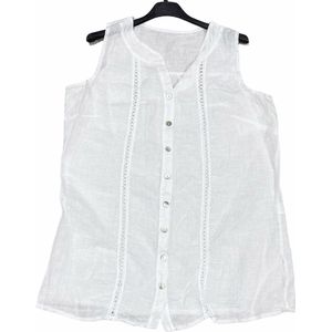 Linnen blouse met knoppen - mouwloos - luchtig top - kleur WIT - maat 44
