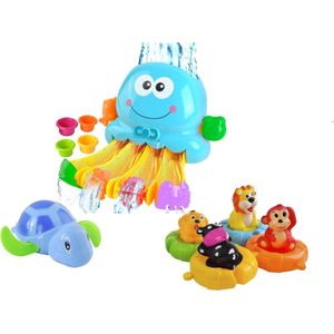 Badspeelgoed - Badspeeltjes - Speelgoed Bad - Baby cadeau - Peuter cadeau - Baby, Peuter, Kleuter - 0, 1, 2, 3, 4, 5 Jaar - Octopus met Waterglijbaan , Knijpdiertjes in Reddingsboei , Opwindbare Schildpad - Waterspeelgoed - Bewegend Speelgoed