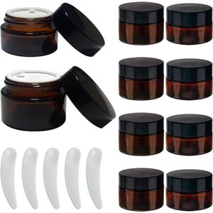 Allecto plus - 10 stuks cosmeticaglas, 20 ml + 30 ml amberglas, crèmepotje, reisklare verpakking met spatels en deksels