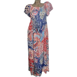 Dames maxi jurk met bloemenprint S/M Roze/rood/blauw