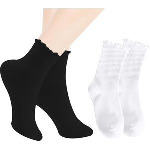 10 Pairs Ruffle Socks Women Soft Breathable Cozy Socks with Ruffles for Birthdays Anniversaries Perfect Gift (White Black)