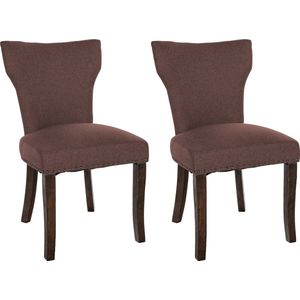 CLP Zadar Set van 2 eetkamerstoelen - Klassiek - Houten stoel - Zonder armleuning - Stof - bruin antiek donker