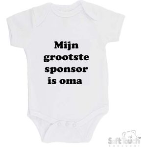 100% katoenen Romper ""Mijn grootste sponsor is oma"" Unisex Katoen Wit/zwart Maat 62/68