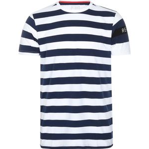 Re-Born Streep Korte Mouw T-shirt Heren - Navy/Wit - Maat XL
