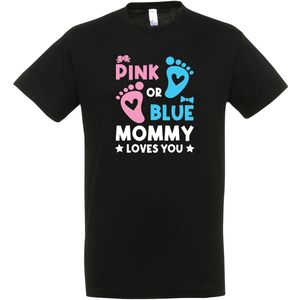 Pink or Blue Mommy Loves You T-shirt - Gender Reveal Party T-Shirt – Team Roze of Team Blauw – Zwangerschap Aankondiging Shirt – Baby Geslacht Onthulling Kleding – Mama Papa Familie Matching Outfit - Maat S