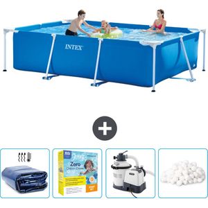 Intex Rechthoekig Frame Zwembad - 300 x 200 x 75 cm - Blauw - Inclusief Solarzeil - Onderhoudspakket - Zwembadfilterpomp - Filterbollen