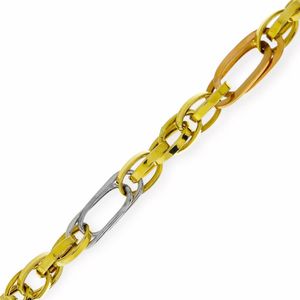 Gouden Tricolor Armband - 7 mm - 20 cm - Schakelarmband - 14 karaats