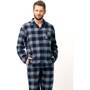 Key - MNS 431 - Heren Pyjama - Blauw/Bruin - Flanel