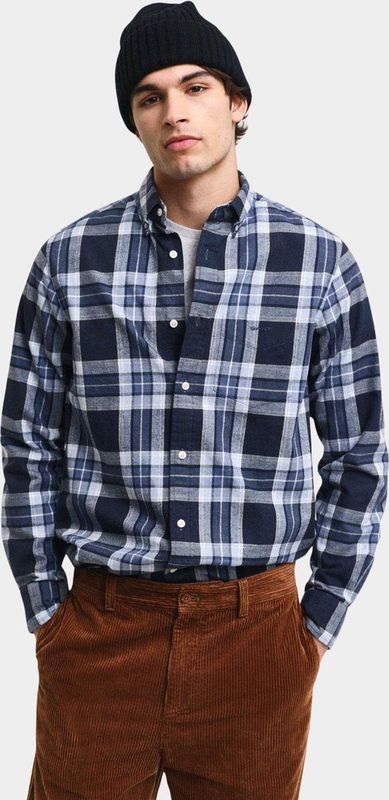 Gant Overhemd Tartan Ruit Blauw - Maat XL - Heren - Overhemden Casual