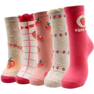 Set sokken - sokkenset van 5 paar - Unisex Sokken - Herensokken - Damessokken - Aardbeiensokken - Aardbei - Multipack - Maat 35-40