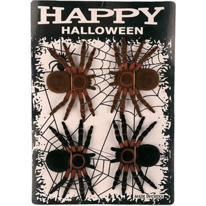 Faram nep spinnen/spinnetjes 8 cm - zwart/bruin - 4x stuks - Horror/griezel thema decoratie beestjes