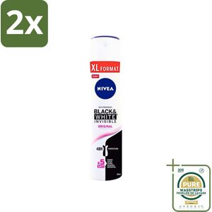 Nivea - Deospray - Invisible Black & White Original - 48 Uur Lang Werkend - 250 ml - Voordeelverpakking - 2 stuks - Anti-transpirant - Zweetvlekken