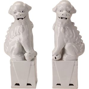 Fine Asianliving Chinese Foo Dogs Set/2 Porselein Wit Handgemaakt D10xH27cm