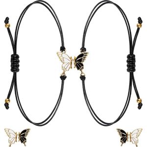 Fentar 2 stuks vriendschapsarmbanden - vlinderhanger - schattige bijpassende armbanden - verstelbare lengte - lange afstandsarmbanden - verjaardagscadeau - beste vrienden