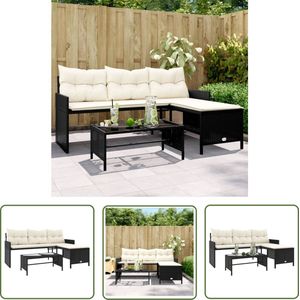 The Living Store Tuinbank L-Vormige 3-zits - 170 x 120 x 72.5 cm - PE-Rattan Zwart - Geschikt voor Buiten Tuinbank - Lounge Set - Buis Meubel - Outdoor Furniture - Pe Rattan - Zwarte Tuinbank