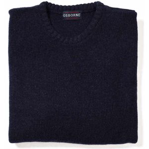 Osborne Knitwear Trui met vervilte ronde hals - Lamswol - Indigo Melange - M