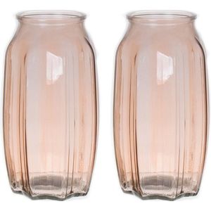 Bellatio Design Bloemenvaas - 2x - taupe/bruin - transparant glas - D12 x H22 cm - vaas