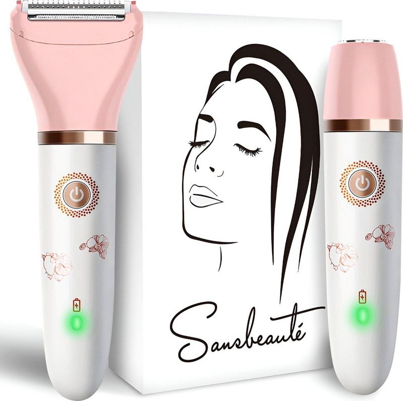 2-in-1 Ladyshave Gezicht - Oksels - Benen - Bikinilijn - Sansbeauté® - Scheerapparaat Vrouw - Ontharingsapparaat Electrisch Ontharen - Gezichtsontharing Dames - Trimmer Vrouw - Ladyshaves Bikini - USB Oplaadbaar