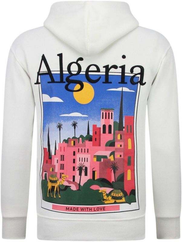 Oversized Hoodie Heren met Capuchon - Algeria Print - Dik Geweven - 5813 - Wit