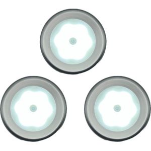 Smart One - Nachtlampje met Bewegingssensor - INCL. Batterijen - 3 stuks - Trapverlichting met Sensor - LED - Wandlamp met Sensor op Batterij - Zilver - Koud Wit