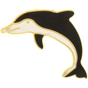 Behave - broche dolfijn zwart-wit-goudkleur emaille - modern accent