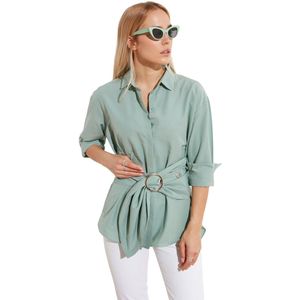 Trendyol Wit Katoenen Geweven Overhemd Met Gespdetail Twoaw20Go0099