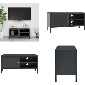 vidaXL Tv-meubel 90x30x44 cm staal en glas antracietkleurig - Tv-kast - Tv-kasten - Televisiekast - Televisiekasten