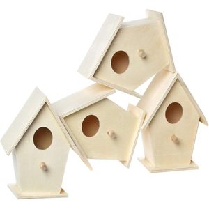 Vogelhuisje om te beschilderen - Vogelhuisje decoreren - Mini houten vogelhuisje voor kinderen - Kunst en knutsel project - Tuinproject - Set van 4 Vogelhuisje