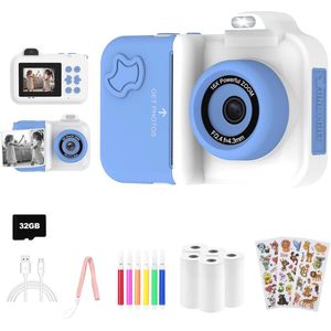 Kinderen Camera Instant Print, Kerstmis Verjaardagscadeaus Speelgoed voor Meisjes Jongens Leeftijd 4 5 6 7 8 9 10 11 12 Jaar Oud, 1080P HD Dual-Lens met 5 Rollen Printpapier Stickers & 32G Kaart