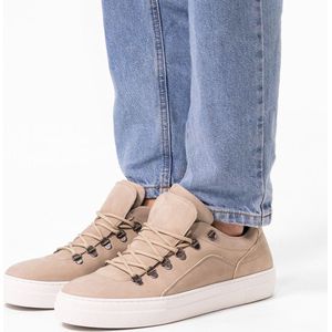 Manfield - Heren - Licht grijze nubuck sneakers - Maat 44