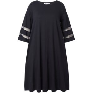 MIAMODA - Dames - Jurk wijde A-lijn transparante ingezette strepen - Zwart - Maat 42