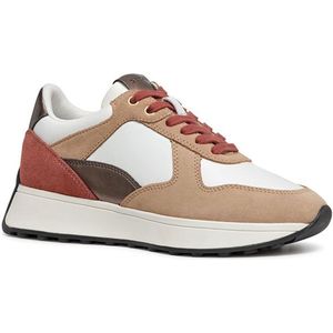 Geox - Amabel - Sneakers - Wit - Roze-Beige - Nappaleer en Suèdeleer