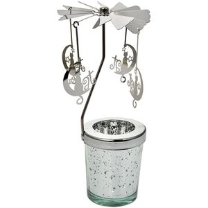 Clayre & Eef Waxinelichthouder Ø 8x17 cm Zilverkleurig Glas Metaal Katten