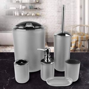 Badkameraccessoires - Zeepdispenser Zeepbakje Tandenborstelhouder Spoelbeker Toiletborstelhouder - Grijs .