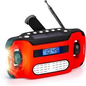 AM/FM Radio - LED Zaklamp - Oplaadbaar Zonne-energie - USB Handslinger - Verlicht USB Scherm - Koptelefoon Jack - Compact Draagbaar - Noodradio voor Buiten Kamperen Hiken Vissen .