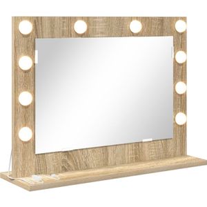 vidaXL - Make-Up - Spiegel - Sonoma - eiken - Bewerkt - hout, - Glas - Standaard - Spiegel