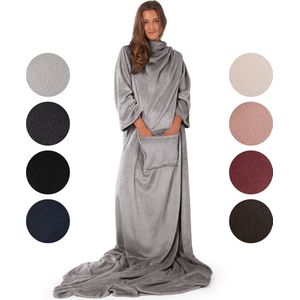 Blumtal - Fleece deken met mouwen - Hoodie Deken - Fleece Plaid -  170 x 200 cm - Grijs