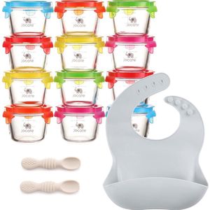 Jocate Babyvoeding Bewaarbakjes Set 150 ml – 12 Stuks - Inclusief Twee Lepels & Baby Slabbetje