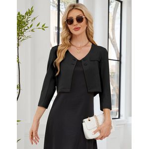 Blazer Dames Kort Bolero Elegant Cardigan Lange Mouw Jas Cardigan met Knopen Zwart XL