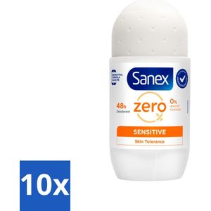 Sanex - Deodorant - Roller - Zero% - Sensitive - Zonder Alcohol & Parabenen - 50 ml - Bulkverpakking - 10 stuks